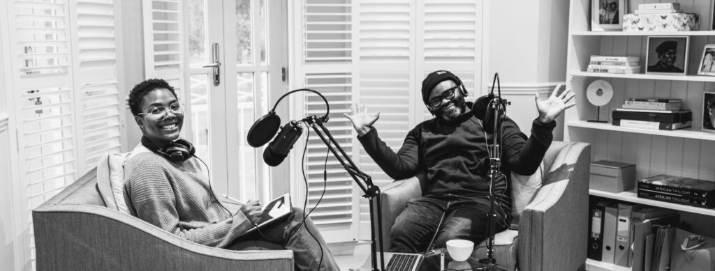 Podcaster recording an episode