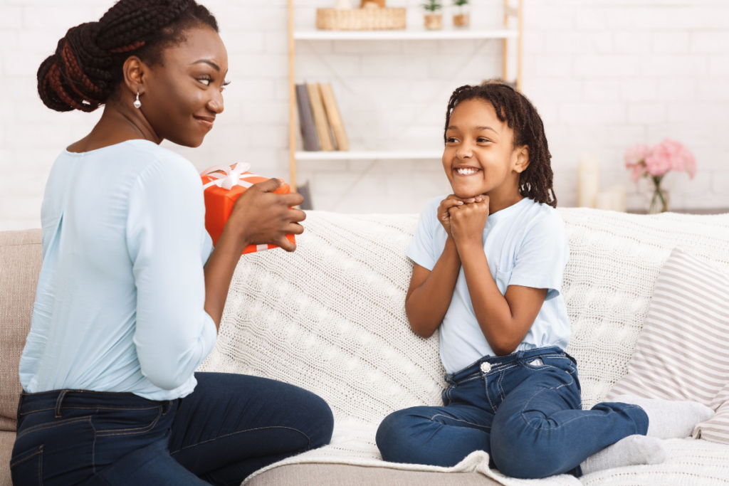 The joy of giving and receiving: A heartwarming moment.